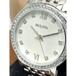 Bulova Women's Watch 96L297 Quartz Silver Dial Steel 32mm Crystals Accen…